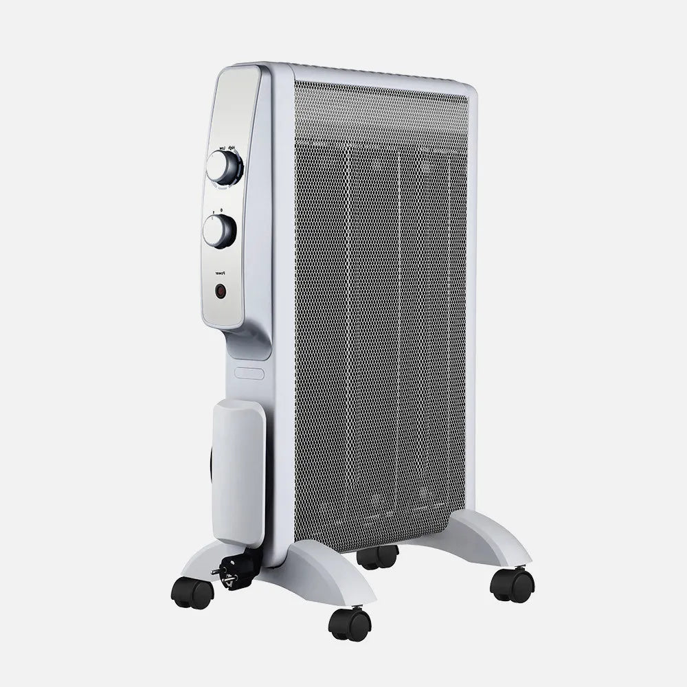 RADIADOR DE MICA ABRIGO 1500W 3ELEM BLANCO/PLATA 2POT ANTIVUELCO,LUZ INDICADORA TERMOST.REGULABLE 61,5X47X26,5CM