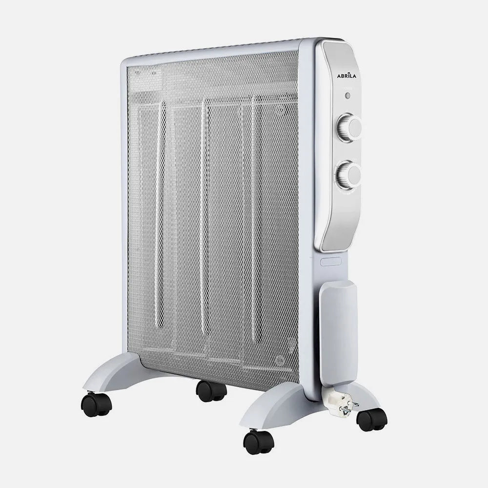 RADIADOR DE MICA ABRIGO 2000W 4ELEMENTOS BLANCO/PLATA 2POTENCIAS ANTIVUELCO,LUZ IND.TERMOSTATO REG.61,5X56X26,5 CM