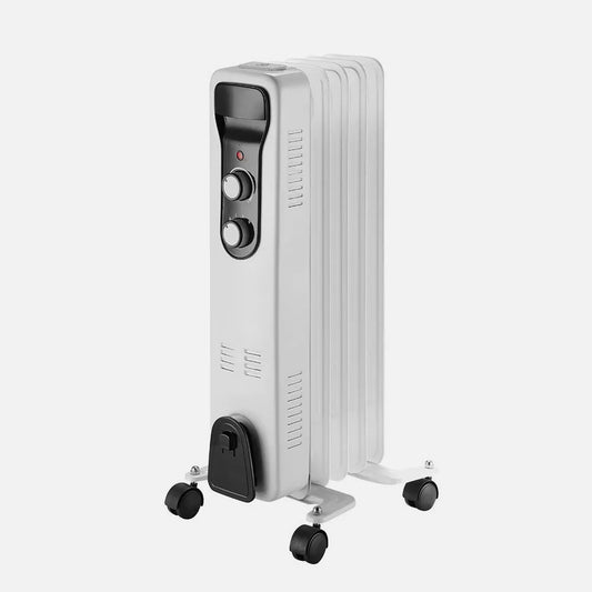 RADIADOR ACEITE BRASILIA 1000W 5ELEMENTOS BLANCO/NEGRO 3POTENCIAS ANTIVUELCO TERMOSTATO REG.SEGURIDAD ASA 59,5X25,5X24CM