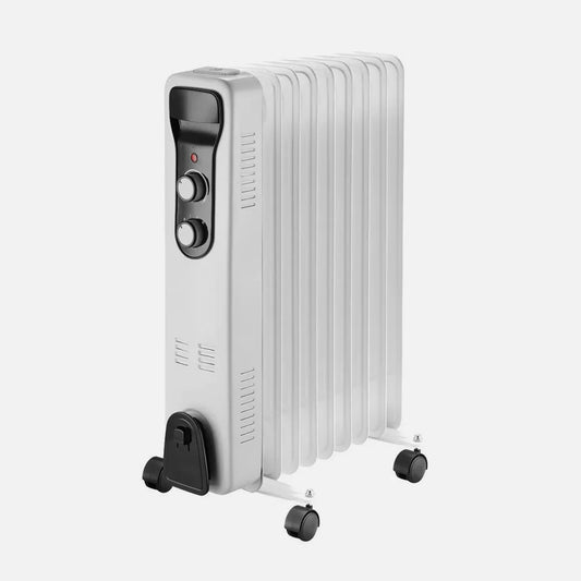 RADIADOR ACEITE BRASILIA 2000W 9ELEMENTOS BLANCO/NEGRO 3POTENCIAS ANTIVUELCO TERMOSTATO REG.SEGURIDAD ASA 59,5X40,5X24CM