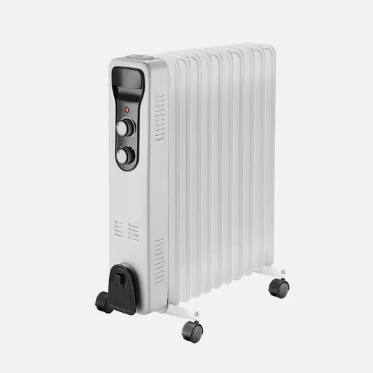 RADIADOR ACEITE BRASILIA 2500W 11ELEM.BLANCO/NEGRO 3POTENCIAS ANTIVUELCO TERMOSTATO REG.SEGURIDAD.ASA 59,5X48X24CM