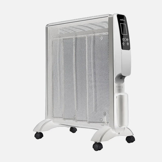 RADIADOR DE MICA ABRIGO 2000W 4ELEM BLANCO/PLATA REMOTO 2POTENCIAS ANTIVUELCO TEMPORIZ.DISPLAY 61,5X56X26,5 CM
